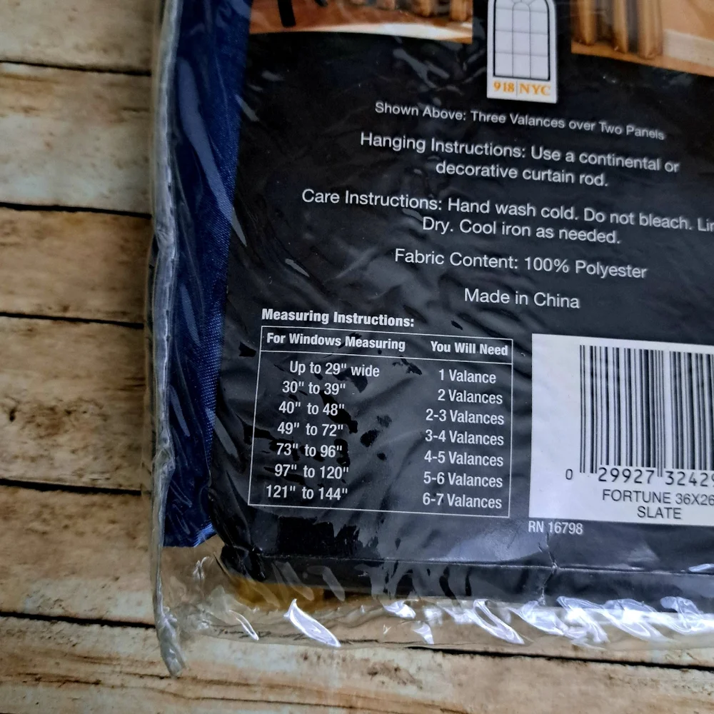 2 Fortune One Waterfall Valance Slate/Blue 36in W ×26 in L